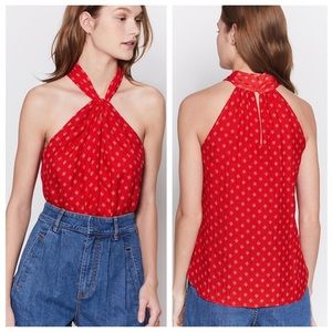 Joie Lisie Red Silk Printed Twist Halter Top SZ L